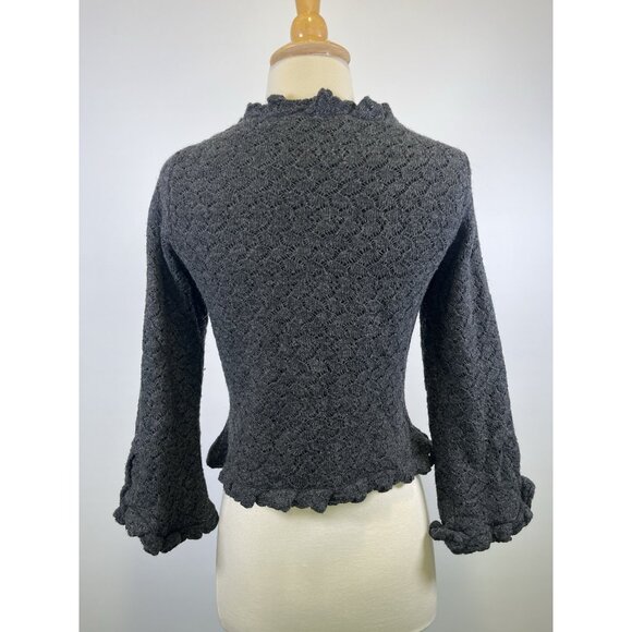 Anthropologie Guinevere Ruffled Cardigan Top Lambswool Grey Small Romantic - Picture 6 of 13